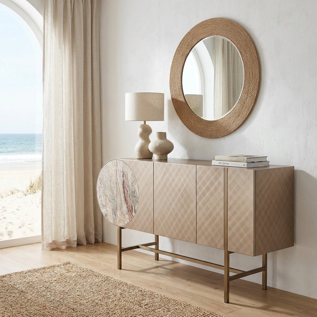 Art-déco-Metall-Sideboard mit Edelstahlfuß