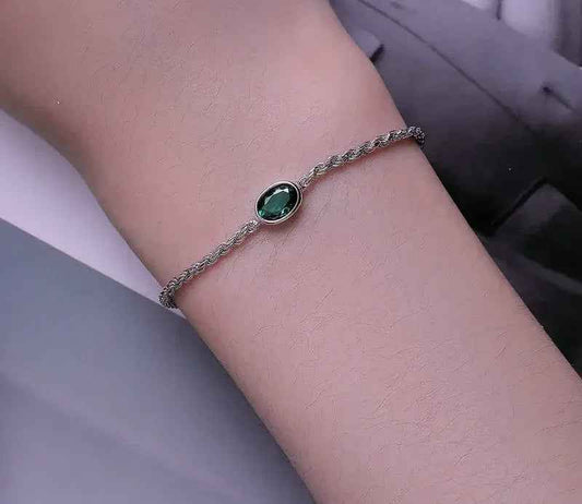 Sterling Silver Chopin Bracelet with Green Zircon – Adjustable