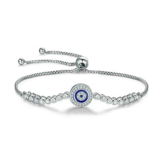 Sterling Silver Evil Eye Tennis Bracelet with CZ – Adjustable