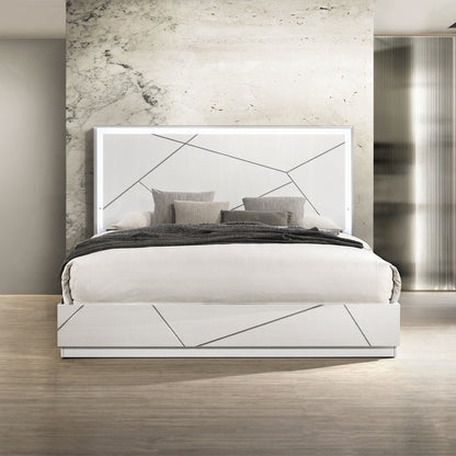 Pearl High Gloss LED Headboard Bed - White