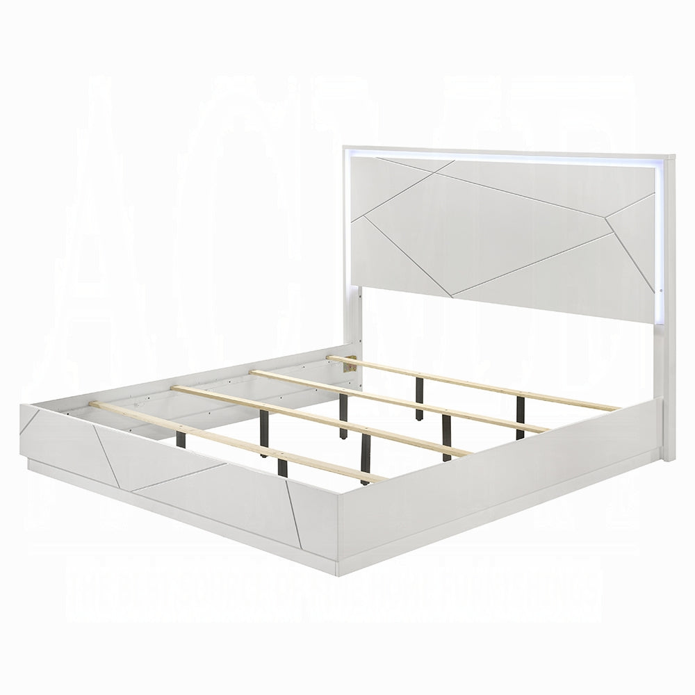 Pearl High Gloss LED Headboard Bed - White