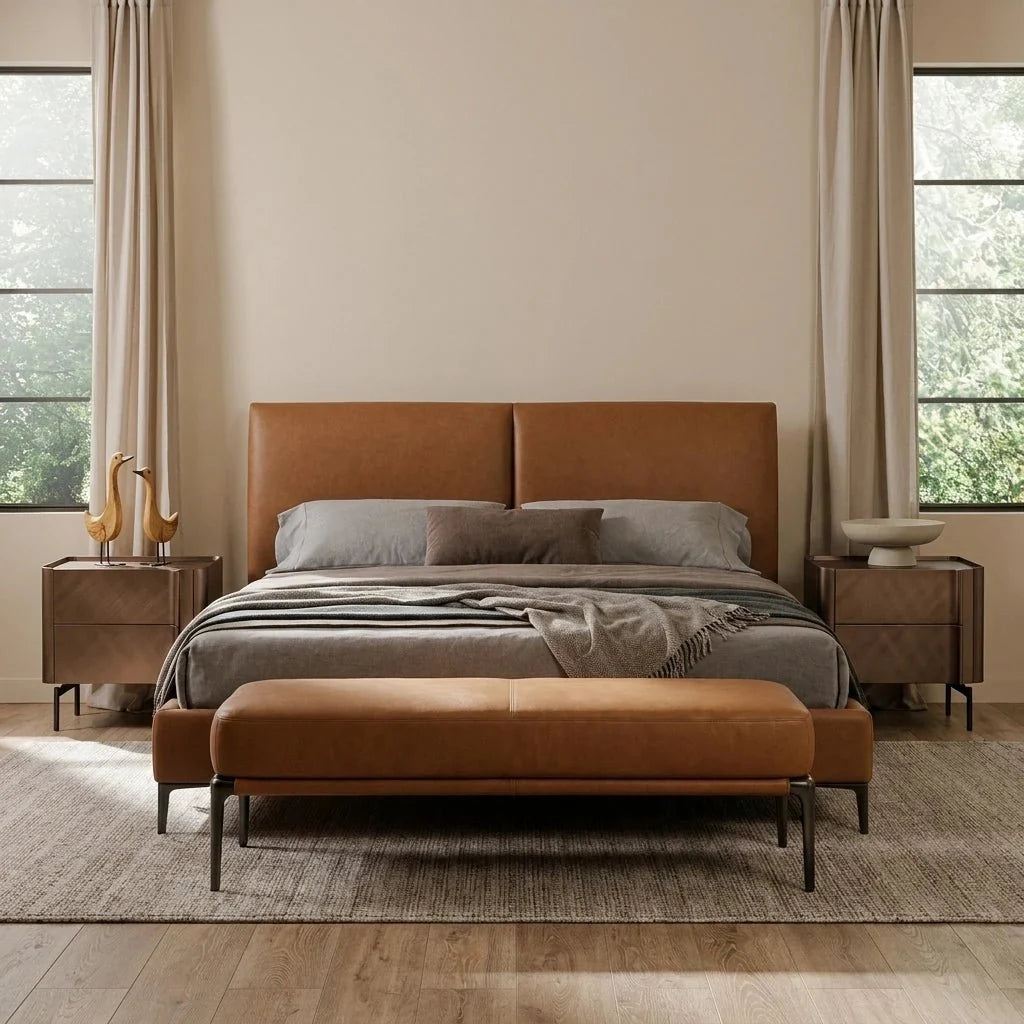 Berlin Caramel Leather Bed