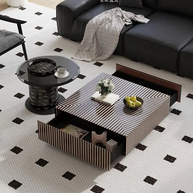 BT85 Modern Piano Stripe Nested Coffee Table Set with Storage