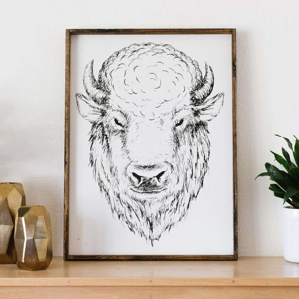 Buffalo Head (Earl) Wood Sign - AURABAGS SHOP