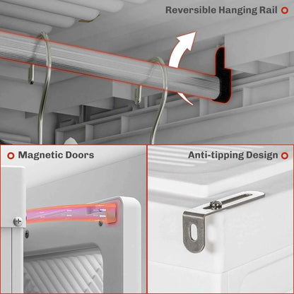 White Portable Wardrobe – Foldable Clothes Storage Organizer with 5 Compartments & Hanging Rod (United States & Canada Delivery Only)