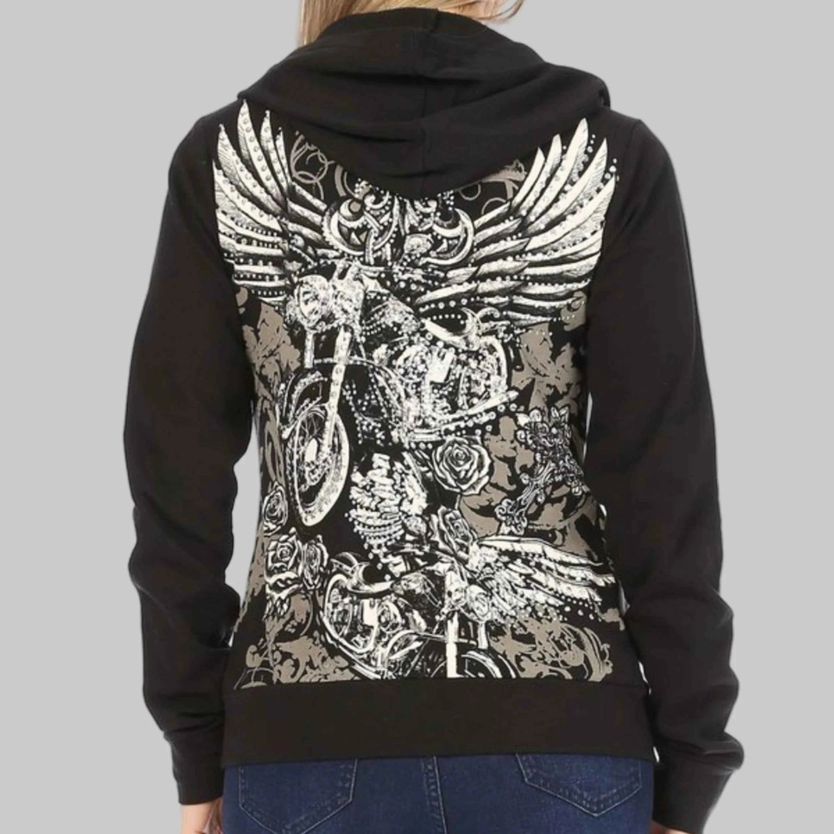 Women's Zip Up Hoodie with Angel Wings Print