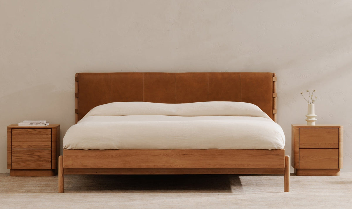 Colin Top-Grain Leather Bed with Matching Nightstand and Dresser
