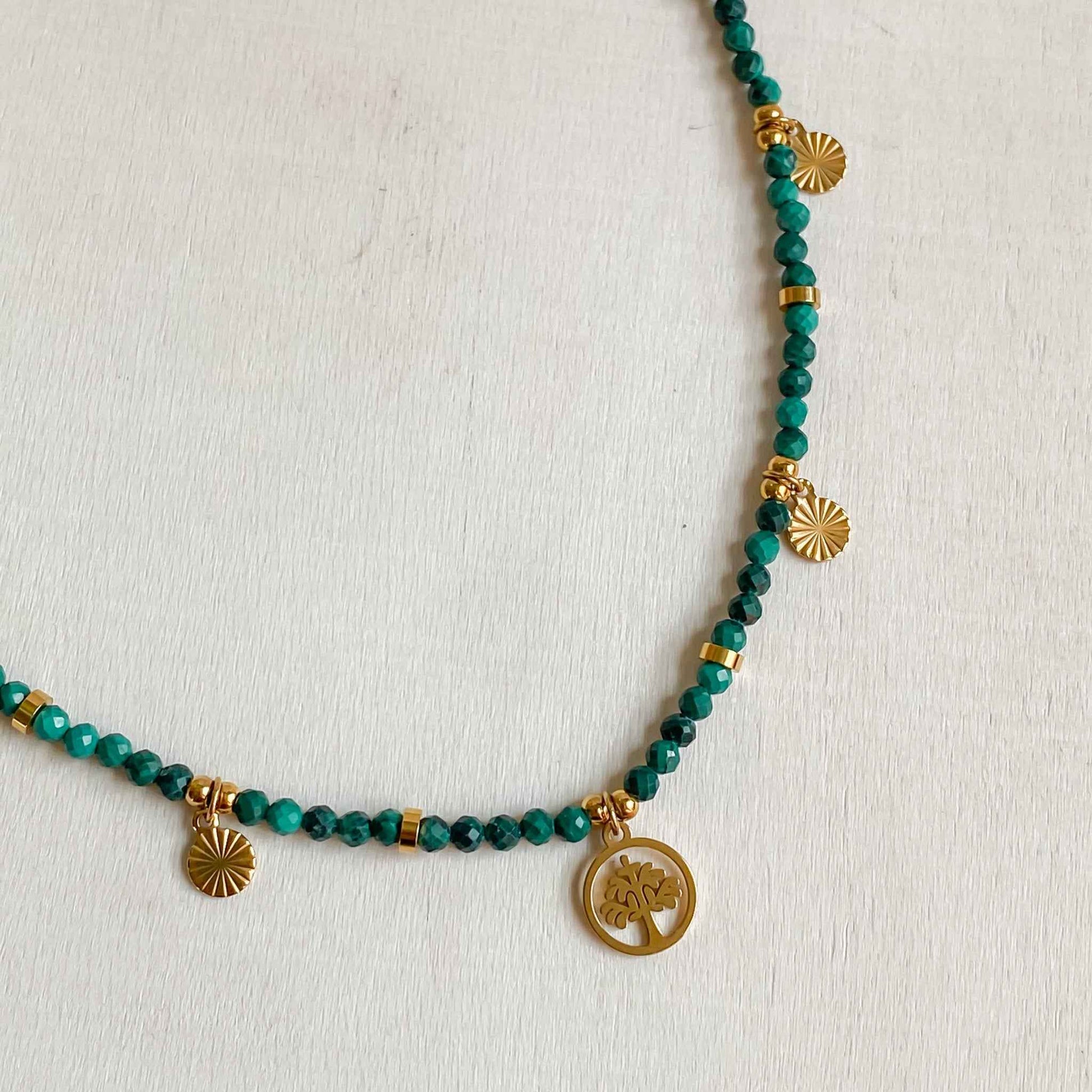 DEMETER | Collier en Malachite avec pendentif arbre de vie
