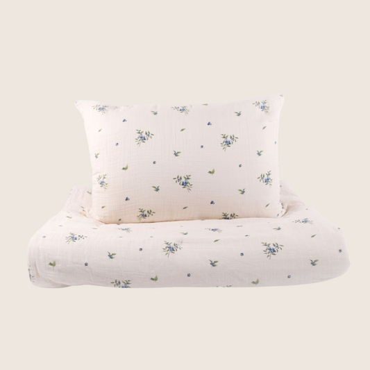 Organic Cotton Muslin Comforter & Pillowcase Set - Blueberry