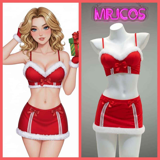 Festive 3-Piece Christmas Cosplay Costume Sexy Holiday Party Lingerie Set