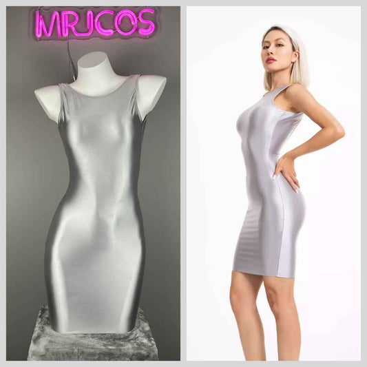 Sleeveless Tight Spandex Casual Halter Dress Basic Stretchy Wrap Party Dress