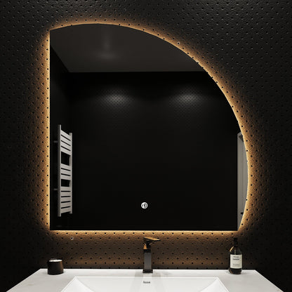 Semi-Circle LED Bathroom Mirror, Stepless Dimming, Tempered Glass – 32"x32" / 36"x36" / 42"x42"