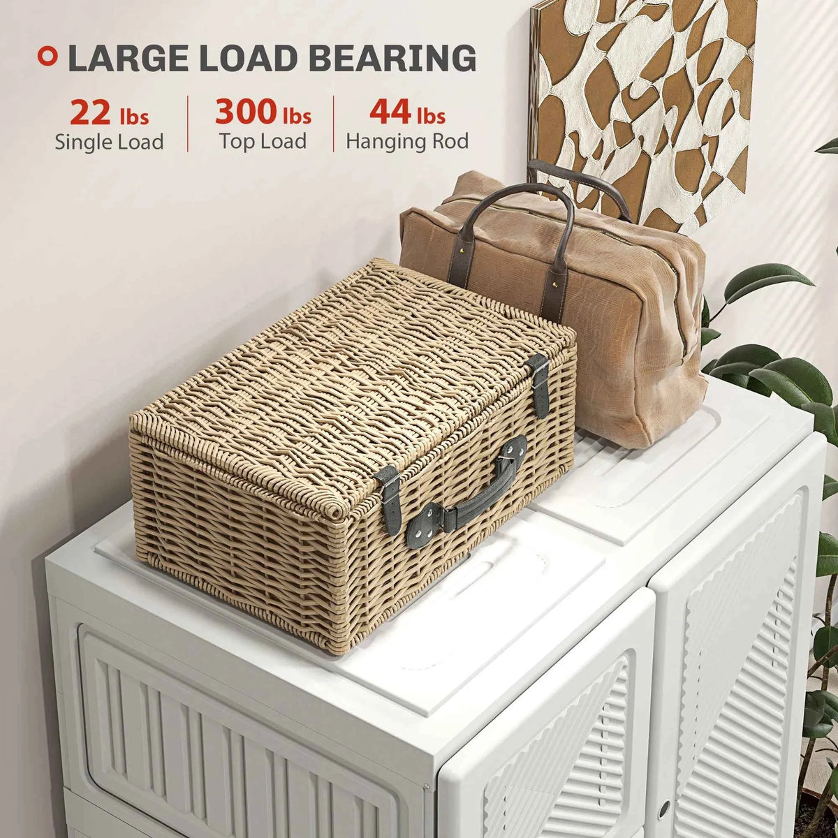 White Portable Wardrobe – Foldable Clothes Storage Organizer with 5 Compartments & Hanging Rod (United States & Canada Delivery Only)