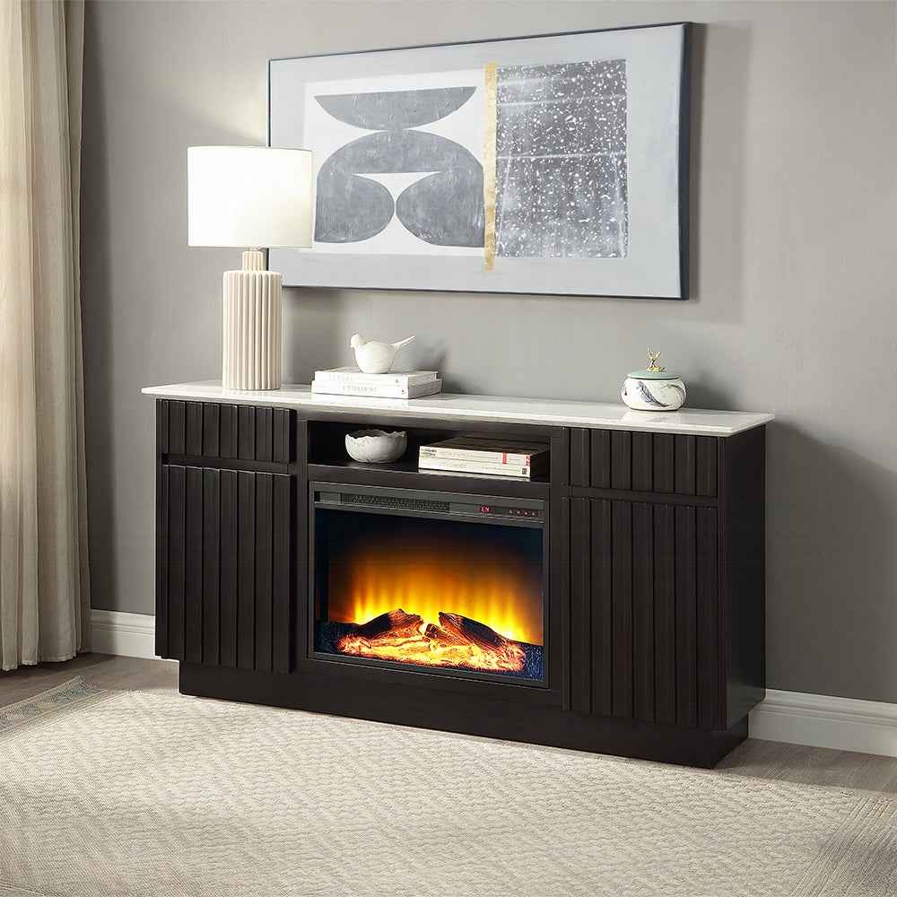 Nocturne Faux Marble Server/Fireplace - Espresso
