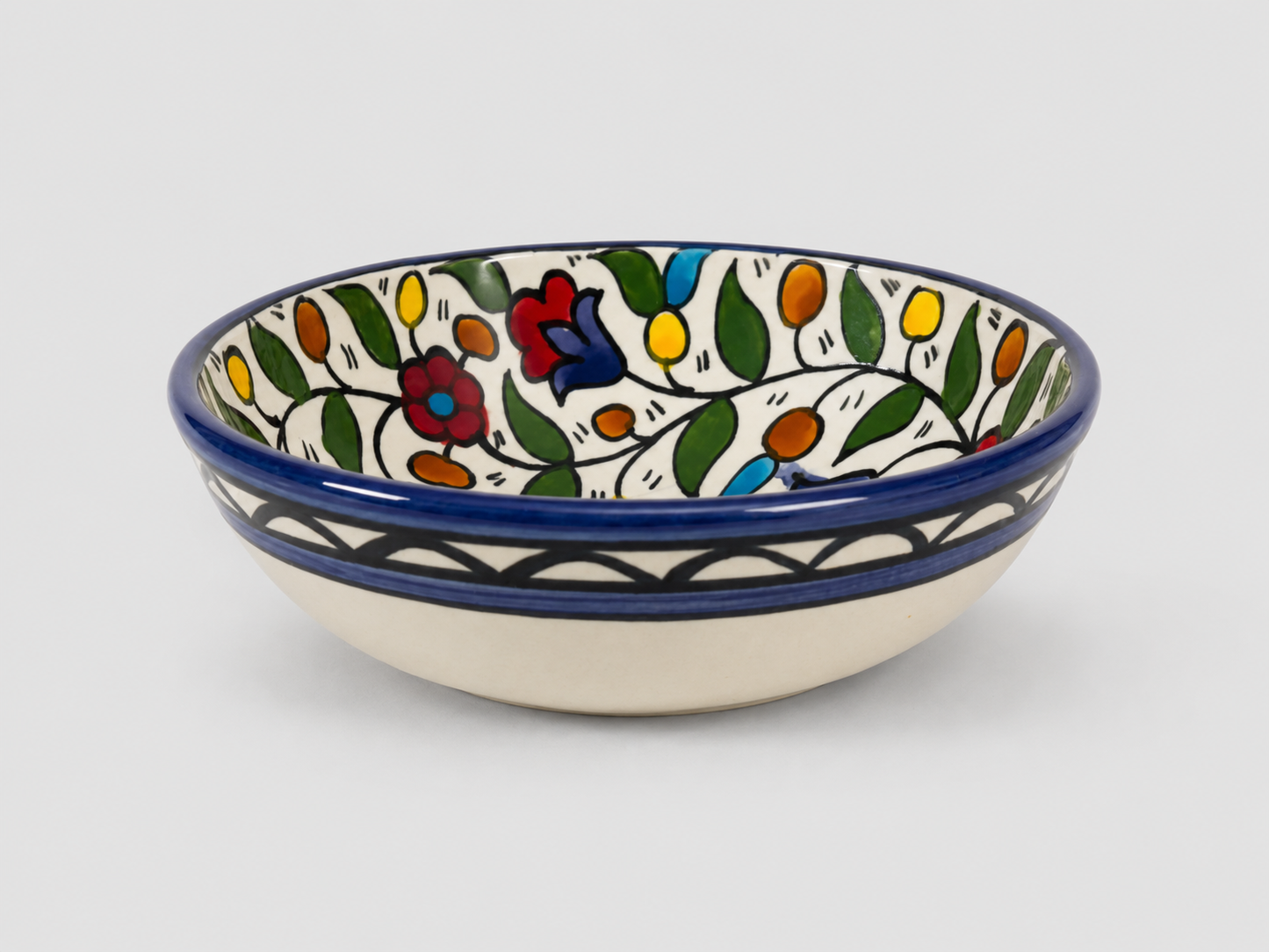 Handmade Hebron Ceramic Serving Bowl | Palestinian Pottery, Food-Safe , Hand-Painted Design