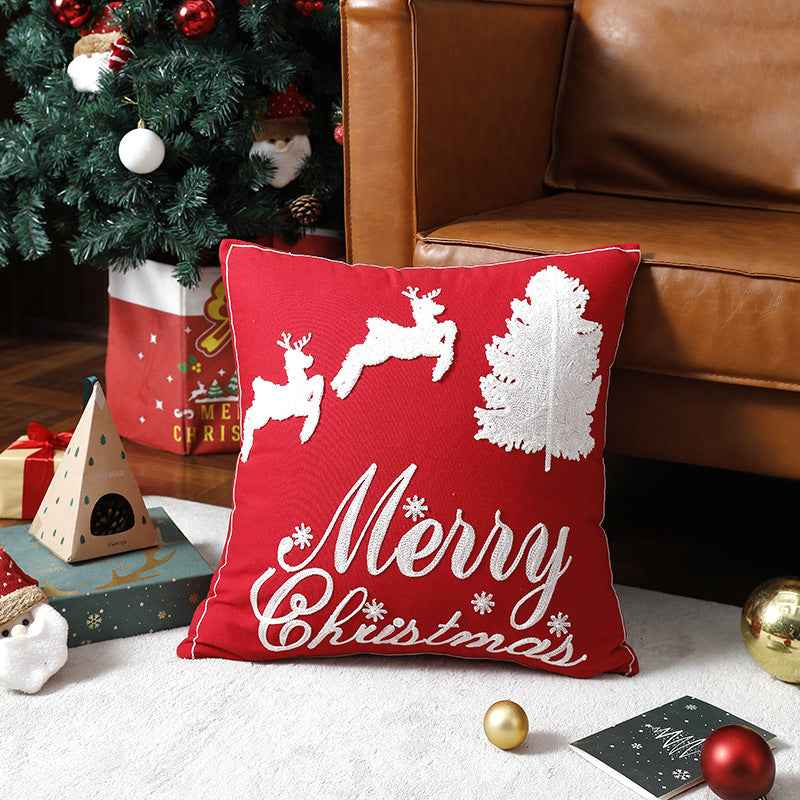 Holiday Reindeer Throw Pillow Cover – Cartoon Elk Embroidered Cushion Case for Sofa & Home