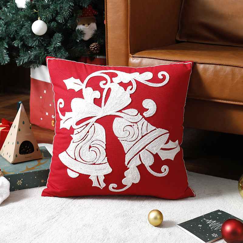 Holiday Reindeer Throw Pillow Cover – Cartoon Elk Embroidered Cushion Case for Sofa & Home