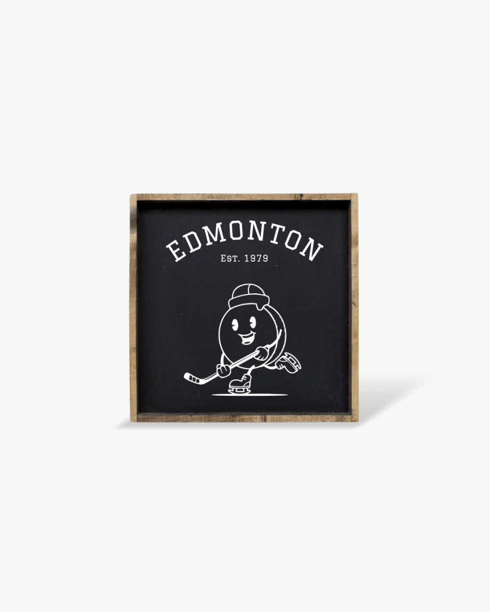 Edmonton Hockey Puck Wood Sign – Hockey-Inspired Wall Art