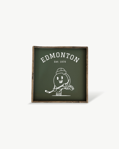 Edmonton Hockey Puck Wood Sign – Hockey-Inspired Wall Art
