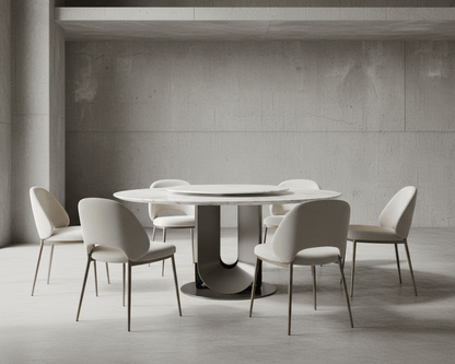 Eleonore Round White Marble Dining Table with Rotating Center