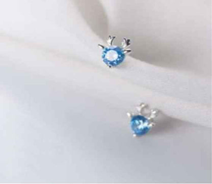 Reindeer Birthstone Stud Earrings – Sterling Silver Platinum-Plated