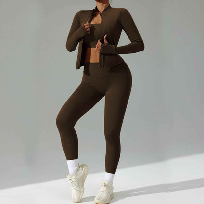 Three-Piece Running & Workout Set – Quick-Dry Sportswear with Cardigan