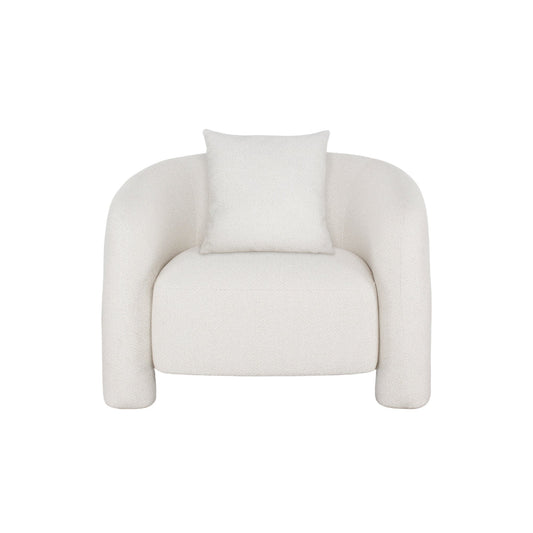 Chloe Pine Wood Tweed Accent Chair - Cream