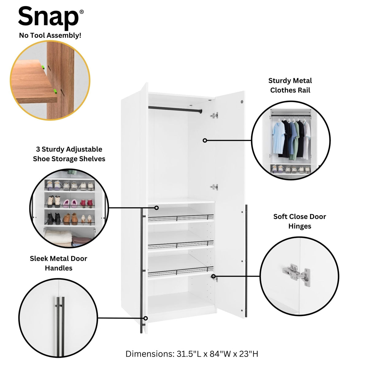 Genoa Modern 2-Piece Freestanding Wardrobe - White