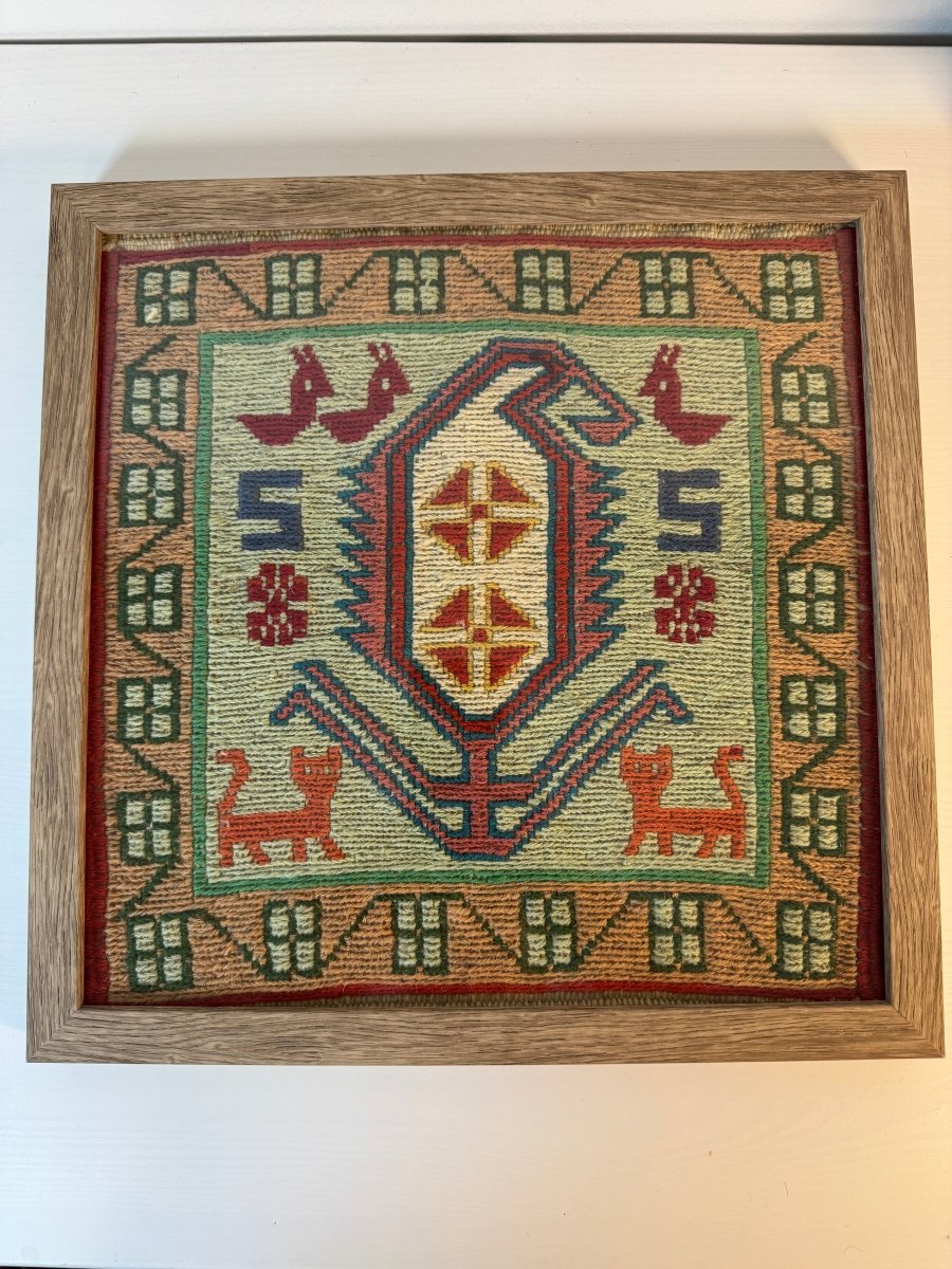 Framed Azerbaijan Kilim 12" x 12"