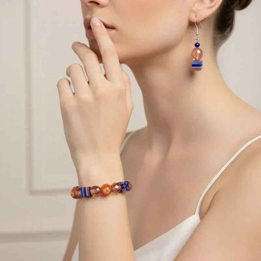 Bracelet et boucles d'oreilles bleu et orange