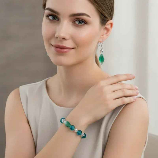 Bracelet et boucle d'oreille émeraude