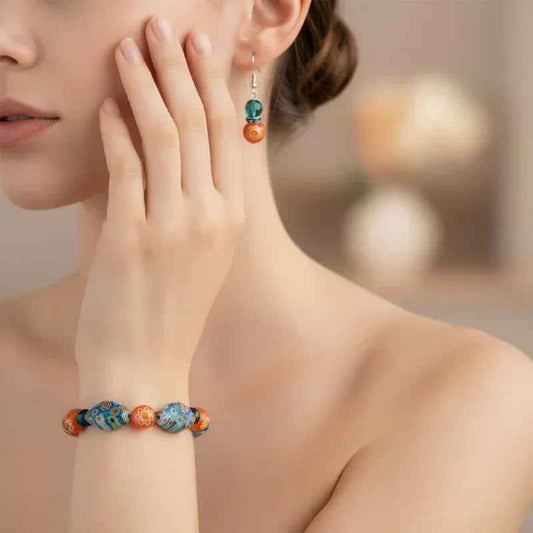 Bracelet et boucle d'oreille en pierre