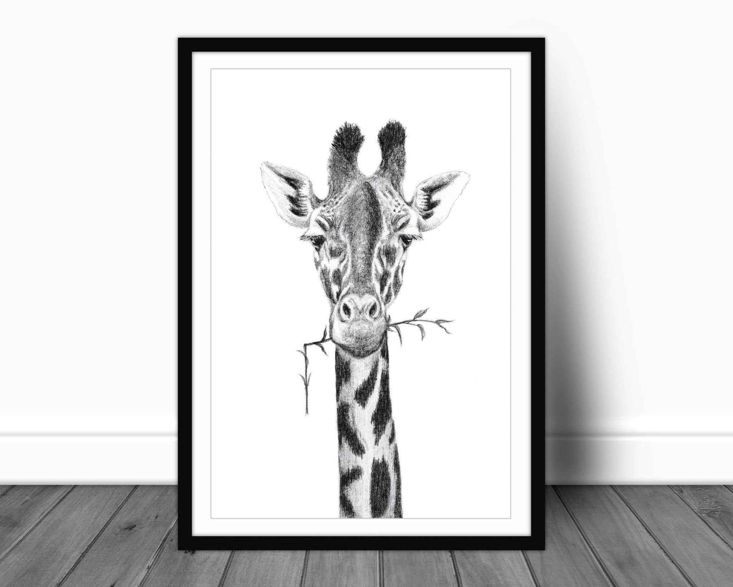 Giraffe Portrait - black and white safari art print