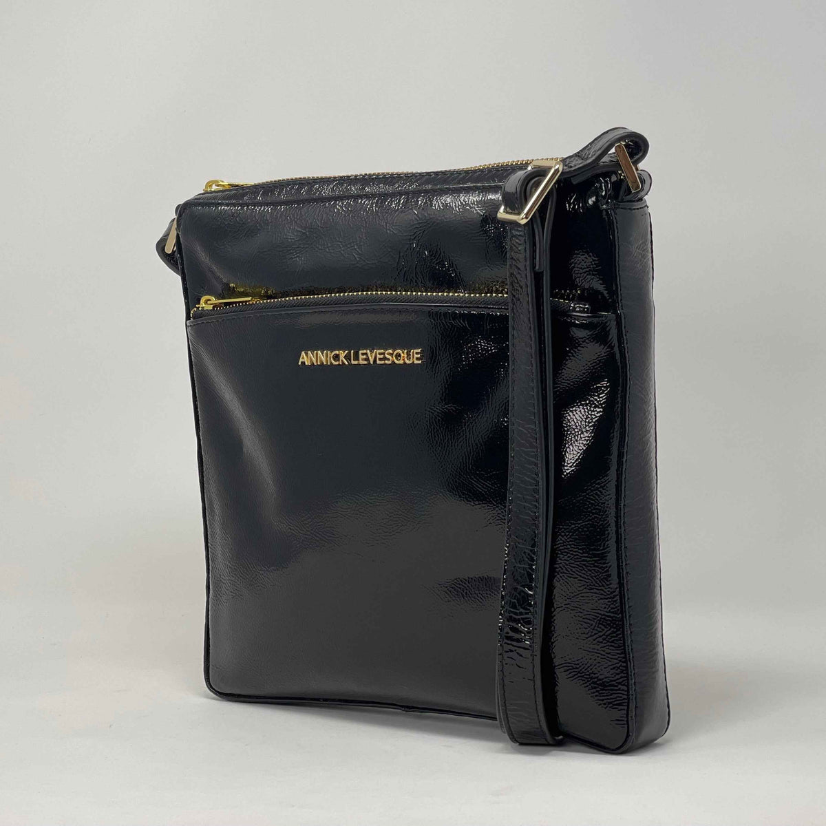 Sac à Bandoulière en cuir Noir vernis | Gisèle