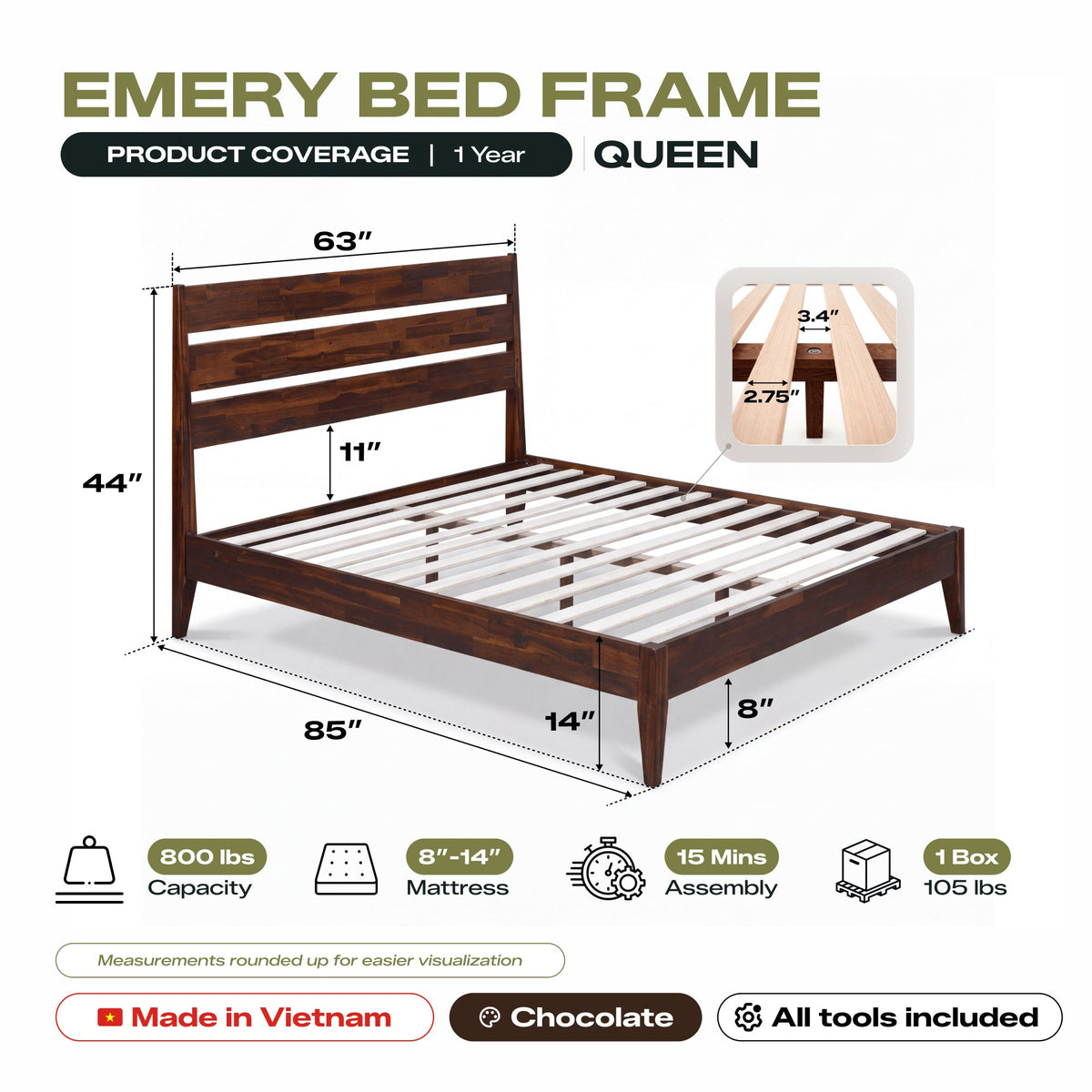 Emery Solid Wood Bed Frame