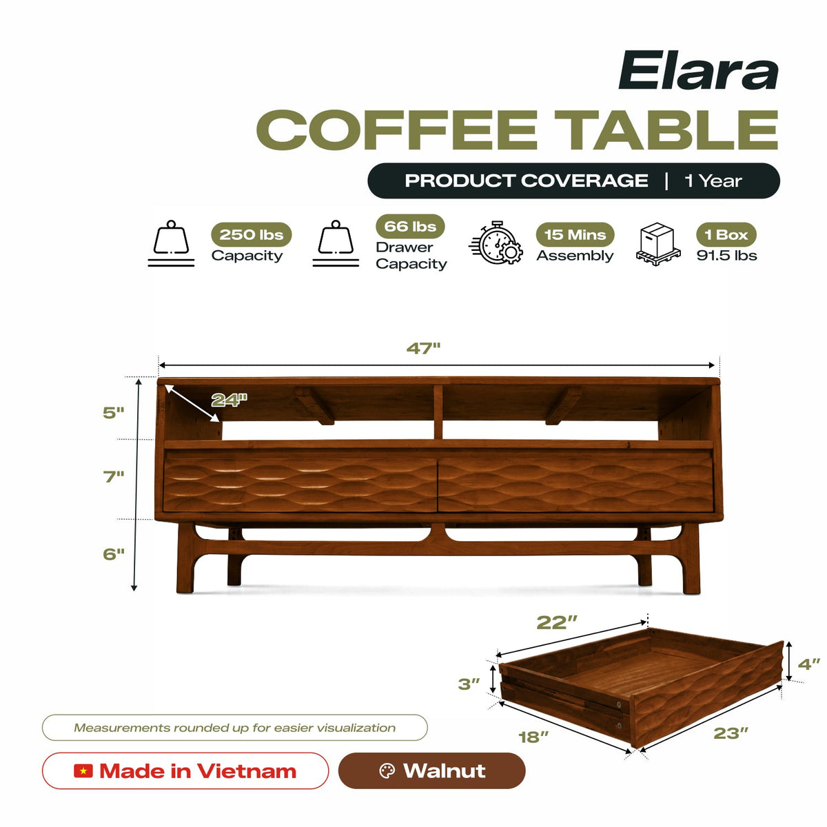 Elara Wooden Coffee Table