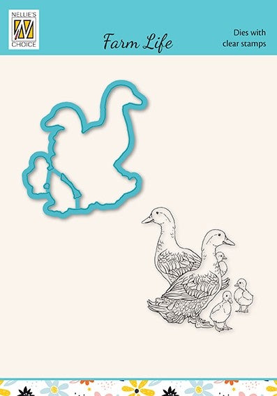 Nellies Choice Die & Stamp Set - Farm Life - Duck Family