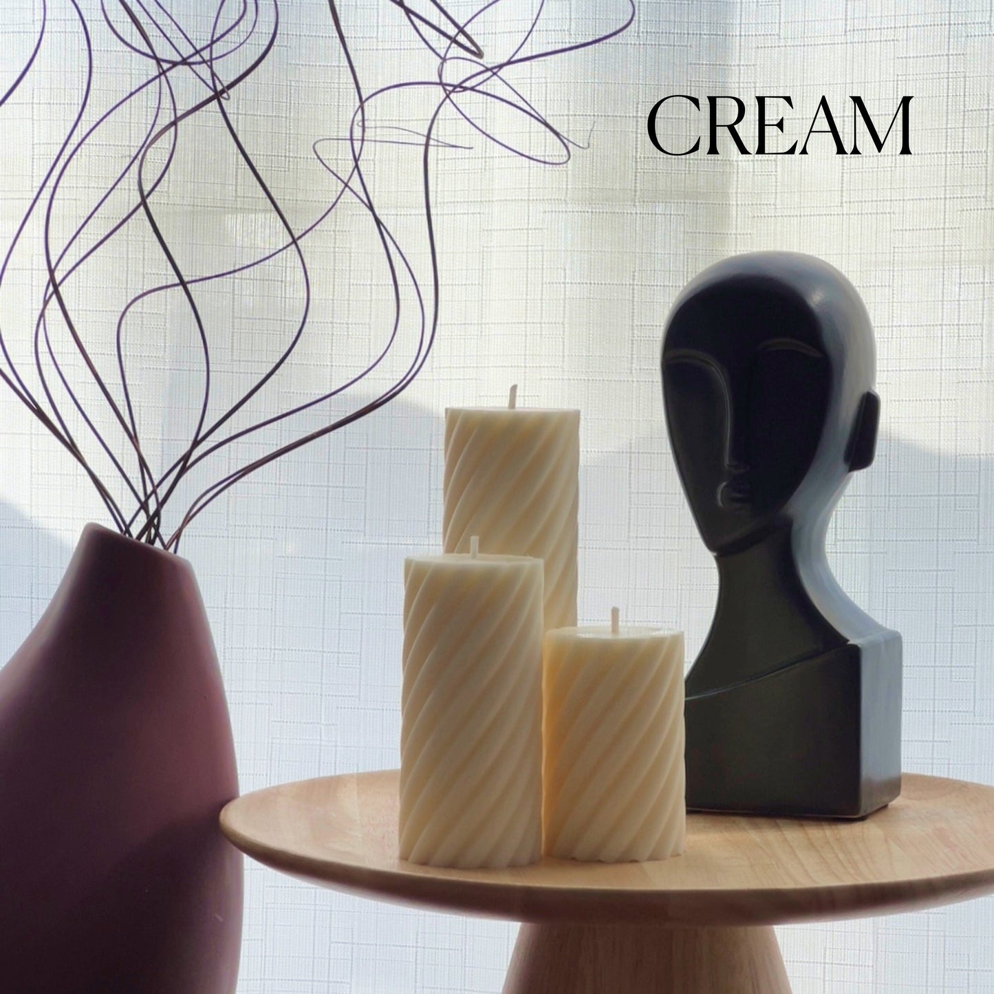 Soy Wax Ribbed Swirl Pillar Candle Set | Unscented Decorative Candles