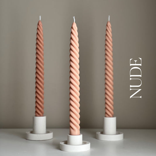 Tall Twisted Soy Wax Taper Candle: Handmade Pastel Decor