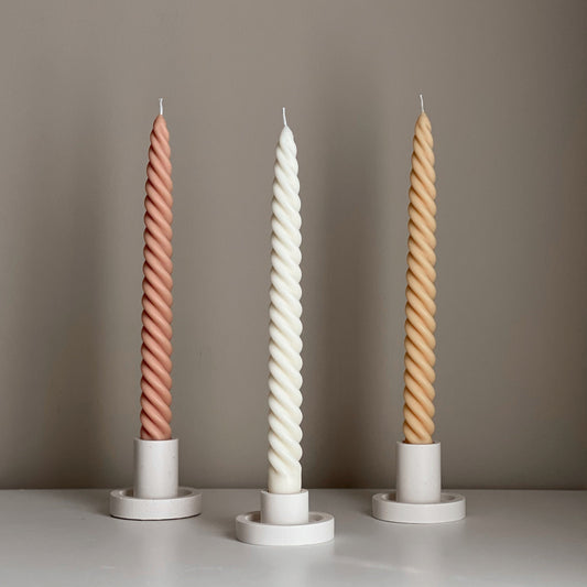 Tall Twisted Soy Wax Taper Candle: Handmade Pastel Decor
