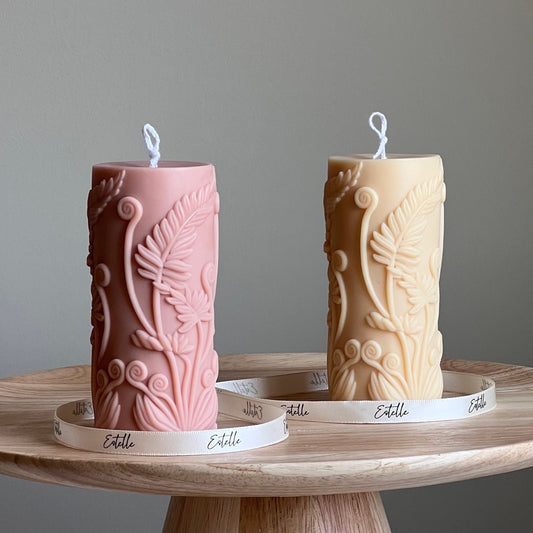 Fern Pillar Soy Candle: Sculptural Plant Design, Minimal Home Decor