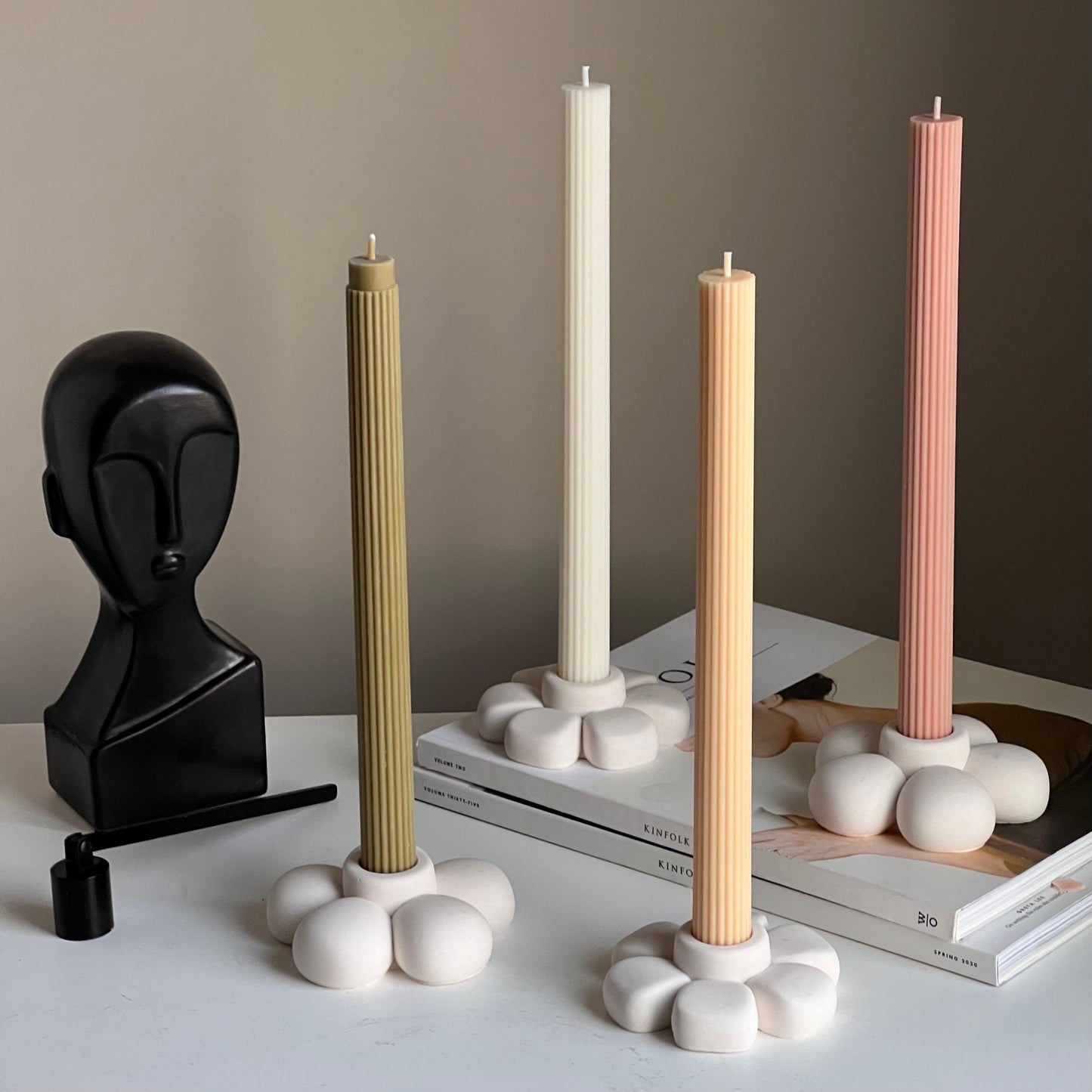 Jesmonite Flower Candlestick Holder: Handmade Table Decor