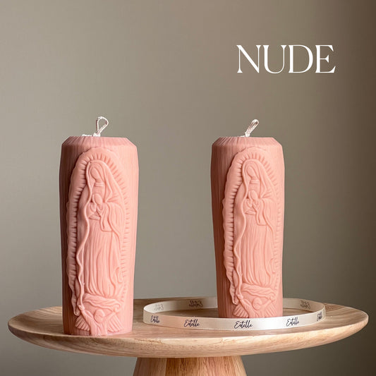 Mother Mary Soy Pillar Candle: Sculptural Catholic Candle