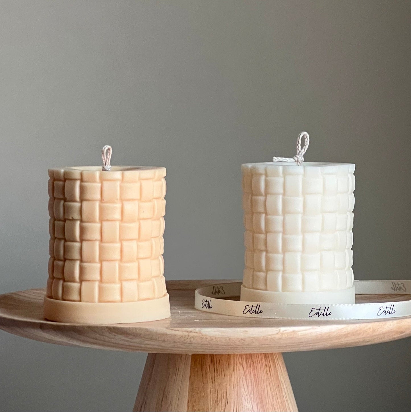 Large Knitted Soy Pillar Candle | Custom Color & Scent