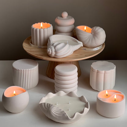 Handmade Ribbed Jar Soy Candle | Wood Wick, Jesmonite Vessel