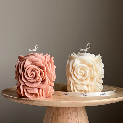 Handmade Rose Flower Candle | Vegan Soy Pillar Candle