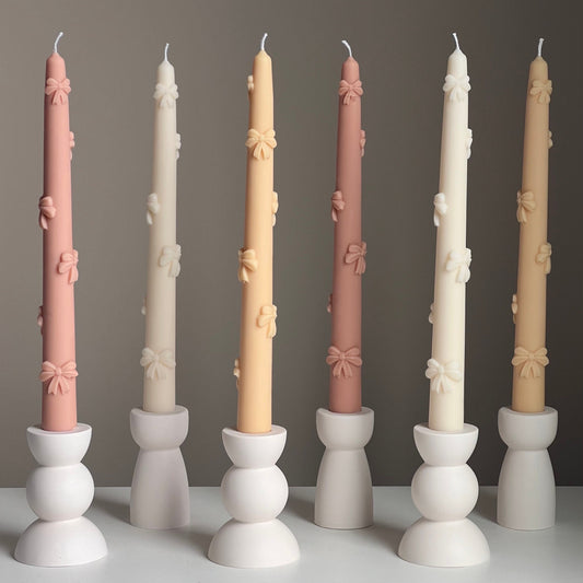 Handmade Soy Wax Taper Candle: Ribbon Decor, Dinner Centerpiece