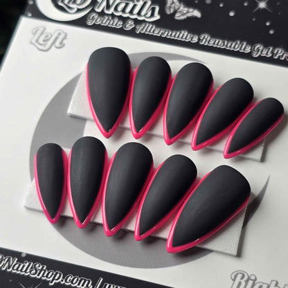 Black and Pink Skinny French - Embossed Tips