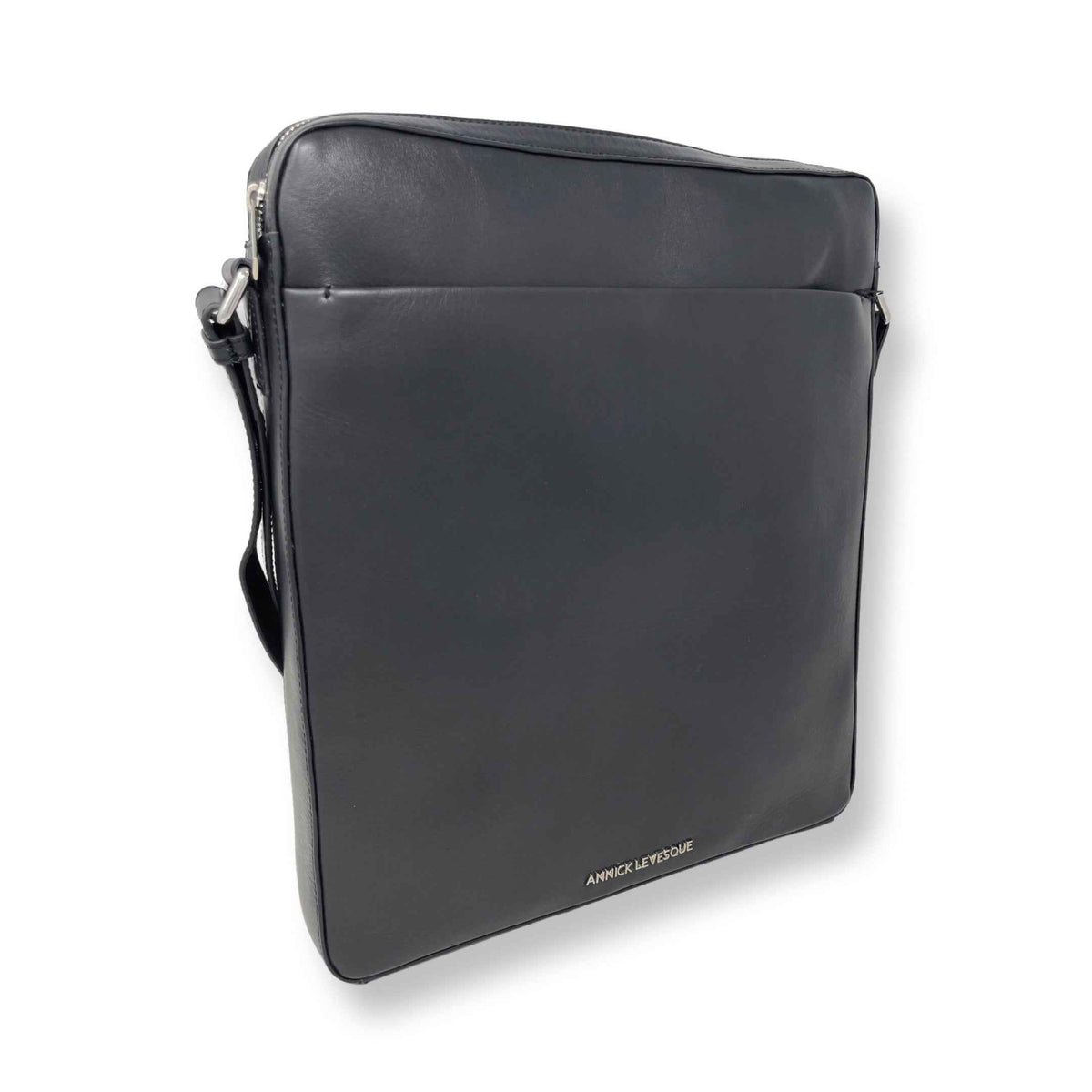 Sac d’ordinateur en cuir à bandoulière noir | MalKa