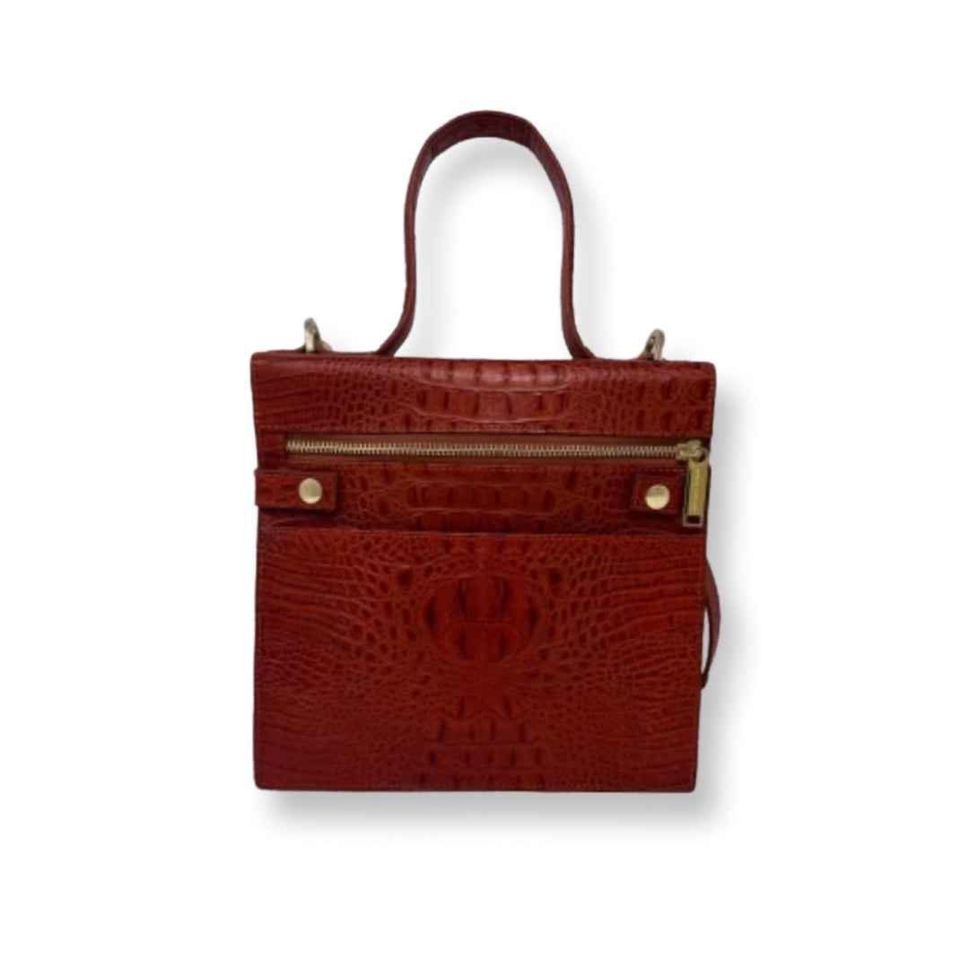 Sac à main en cuir véritable Roxanne, Rouge embossé croco